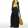 Jeans Feminino Wide-Leg Preto e Dourado 2026 Tendência Versátil Novo Estilo Primavera e Outono Cintura Alta Solto Reto Comprimento Total