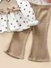 Comercio Exterior Ropa Infantil Primavera y Otoño Conjunto Bebé Dulce Camisa de Cuello Alto con Estampado de Corazones Chaleco + Pantalones Largos Acampanados Amigables con la Piel Conjunto de Dos Piezas