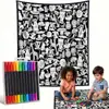 Manta multifuncional, dibujada a mano, en blanco y negro, para uso doméstico, adecuada para siestas, venta al por mayor, con dibujos lineales, diseños casuales, DIY y creativos