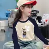 Camiseta Manga Longa Color Block Gola Redonda para Meninas Infantil De Rong Estilosa Base Aconchegante para Outono/Inverno Top Versátil