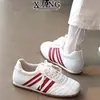 Tênis de Treino Alemão com Cadarço de Couro para Mulheres, Sola Macia, Confortável, Versátil, Tênis Casuais Leves