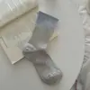 Calcetines Finos de Primavera y Verano para Mujer, Calcetines Holgados de Patchwork de Lunares y Florales, Calcetines Blancos Sencillos Estilo Coreano, Calcetines de Algodón Puro para Mujer