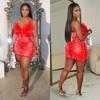 C6669 transfronterizo AliExpress Amazon moda europea y americana para mujer vestido de falda de plumas de malla de color sólido con pedrería