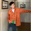 Camisa retro americana a cuadros naranjas de manga larga 2026 para hombres y mujeres, corte holgado, versátil, casual, estilo urbano, camisa de pareja, marca de moda