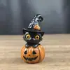 Adorno de gato y calabaza de Halloween transfronterizo, estatua decorativa de resina espeluznante