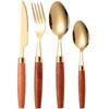 Nuevo Estilo Mango de Madera de Sapele Acero Inoxidable 304 Cuchillo, Tenedor y Cuchara Juego de Cubiertos, Estilo Retro Japonés Juego de Cuatro Piezas, Estilo Ins Venta al por Mayor