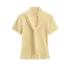 Camiseta informal de verano para mujer 2025, diseño simple estilo chal, corte ajustado, con corbata al frente, efecto en capas, top elegante y minimalista al por mayor