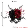 Corsage de Pulso Rosa Escuro Vinho Preto Halloween Estilo Gótico Acessório Noiva Corsage de Pulso com Acabamento de Renda Retrô Broche