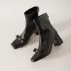 Botas Delgadas con Lazo de Camelia Estilo Francés Primavera y Otoño 2026 Tacón Alto Grueso Punta Cuadrada Botines Elásticos para Mujer