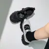 Zapatos Mary Jane de Cuero de Vaca de Primera Capa + Tela con Suela Gruesa para Mujer Zapatos de Salón Nuevos de Cuero Genuino Puntera Redonda Tacón Medio Boca Baja Casuales Zapatos de Salón