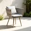 Silla de ratán para patio exterior, mesa y sillas de ocio, balcón al aire libre de jardín para el hogar, silla creativa con respaldo de cuerda para casa de huéspedes, mesa de café pequeña