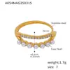 Anillo Ajustable de Apertura Lateral con Diamantes Adhesivos de Circonio 5A, Perla Shijia de Doble Capa de Acero Inoxidable Estilo Europeo y Americano, Chapado en Oro de 18K