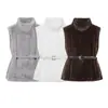Invierno 2025 Nuevo Moda Callejera Casual de Mujer Europea y Americana Chaleco de Cuello Alto con Cinturón W039 8036