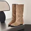 Botas largas con diseño de tacón apilado y hebilla para otoño de 2026, punta fina de tacón alto, estilo ajustado, botas de equitación de mujer de nuevo estilo que te hacen lucir más delgada