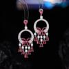 Pendientes Retro de Estilo Chino de Nuevo Estilo con un Toque de Lujo Ligero y de Alta Gama, Pendientes Incrustados de Circonita, Pendientes Largos de Porcelana Azul y Blanca