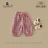 Calça Feminina 2026 Verão Novo Estilo Fino Bebê Casual Calça Longa com Laço Calça Jogger Xadrez Calça Infantil Anti-Mosquito