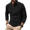 Camisa polo de manga larga para hombre, color liso, estampada en 3D, estilo business casual, con cuello, transpirable, europea y americana, nueva, para cruzar fronteras