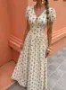Vestido de Verão 2026 Europeu e Americano Transfronteiriço Feminino com Estampa V-neck Temperamento