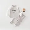 Elefantito Bromea con Tres Ositos Primavera y Otoño Algodón Puro Cintura Alta Protección de Vientre Conjunto de Ropa y Pantalones de Otoño Pijamas Separados para Niños Ropa Interior