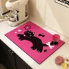 Alfombrilla Drenante de Tierra de Diatomeas para Gatos con Bloques de Color Dulces y Frescos, Rayas Rojas y Azules, Alfombrilla Absorbente para Cocina, Alfombrilla Antideslizante para Mesa, Alfombrilla para Control de Agua para Vajilla