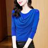 2024 otoño nueva moda versátil cuello oscilante seda brillante manga larga slim adelgazante malla hermosa camisa básica de mujer para mujer