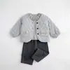 Ropa de invierno para niños, conjunto de tres piezas de algodón para niñas, pantalones largos casuales para bebé con volantes, atuendo de invierno dulce y elegante para niñas
