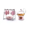 Conjunto de Xícaras de Chá Florais Simples Escandinavas Rosa Cinza Xícara de Café Chá de Frutas Chá da Tarde Bule Copo de Água