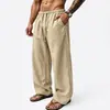 Amazon Transfronterizo En Stock Otoño Pantalones Casuales para Hombre Tallas Europeas y Americanas Pierna Recta Color Sólido Pantalones de Lino Pantalones para Hombre