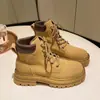 Botas Amarillas para Mujer 2026 Primavera y Otoño Nuevas Versátiles Botas de Motocicleta Moda Casual Diseño Coreano Cómodas Botas de Suela Gruesa