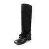 Botas de Cano Alto Slimming com Salto Grosso, Design de Nicho, para Mulheres com Cadarços, Botas Slouch da Moda com Bico Redondo Desgastado, Estilo Versátil