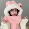 Bonito Gorro de Peluche Otoño e Invierno para Mujer, Set de Tres Piezas con Bufanda y Guantes, Gorro Integrado Forrado de Felpa y Engrosado, Resistente al Viento y Cálido para Exteriores