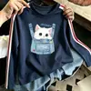 Camiseta de manga larga para niñas, de algodón puro, con bloques de color, corte holgado, nuevo estilo 2026, de dibujos animados a la moda, versión coreana, camiseta básica para niños mayores