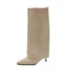 Botas Altas hasta la Rodilla Estilo Europeo Punta Fina Tacón Alto Botas para Pantalón Otoño Invierno Nuevas Llegadas Tallas Grandes Sin Cierre Tacón Fino Color Sólido Botas de Moda tipo Caballero