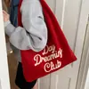 Bolsa de Lona de Lã Feminina Grande Capacidade 2025 Nova de Verão Versátil Ombro Sacola de Compras Bolsa de Tecido Bolsa Tote para Estudante Universitário
