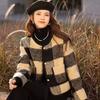 Jaqueta de Lã Xadrez Retro Nova de Inverno com Forro de Fleece Estilo Chanel para Mulheres, Casaco Curto Versátil da Moda 2390