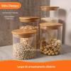 Pote de armazenamento cilíndrico com tampa de madeira, pote de armazenamento selado para chá, alimentos, frutas secas, pote de vidro