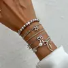 Pulseira com Laço de Fita Estilo Ins Doce e Cool Europeia e Americana Pulseiras Empilháveis Elegantes de Coração Pérola Sintética Estrela para Mulheres