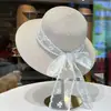 Sombrero de paja con lazo de encaje de perlas estilo francés para mujer, nuevo sombrero de paja para vacaciones de verano en la playa y el mar, protección solar