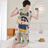 Pijama de Modal para Hombre Verano Chaleco sin Mangas Pantalones Cortos Traje Adolescentes Verano Estudiantes Dibujos Animados Ropa de Casa Delgado