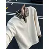 Sudadera con Patrón de Espiga de Trigo Texturizada, Falso Dos Piezas, Patchwork de Cuadros, para Hombre, Otoño, Holgada, Casual, Cuello Solapa, Jacquard, Jersey