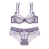 Conjunto de Sujetador Transparente Fino de Encaje de Lujo Europeo y Americano para Mujer, Conjunto de Ropa Interior Transpirable 9188