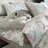 Conjunto de Quatro Peças 100% Algodão Puro Estilo Nórdico Lençol de Cama, Lençol com Elástico, Capa de Edredom, Roupa de Cama Simples para Quarto Principal, Conjunto de Três Peças para Estudante