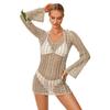 2024 Europeo y Americano AliExpress nuevo sexy calado sexy vestido de manga larga transfronterizo Playa tejido blusa de mujer