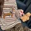 Pijama de manga comprida com estampa de cachorrinho cartoon retrô americano para mulheres, conjunto de roupa de casa com calça estampada de leopardo para primavera e outono, atacado transfronteiriço