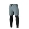 Calça Esportiva Masculina de Duas Peças Falsa Transfronteiriça Elástica Justa para Corrida Fitness Treinamento Secagem Rápida Camada Dupla Basquete Tendência