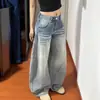 Jeans Bordados Lavados y Desgastados Estilo Retro Americano para Mujer, Pantalones de Otoño de Cintura Alta Sueltos Rectos de Pierna Ancha hasta el Suelo