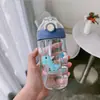 Taza de paja para niños, para niño y niña, estudiante de primaria, botella de agua, taza de plástico a prueba de caídas, taza portátil para beber agua en verano, linda y simple