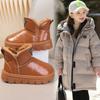 Botas de Neve para Meninas 2025 Novo Inverno Forradas com Lã Espessadas Sapatos de Algodão Infantis Superfície de Couro Quentes Botas de Algodão para Meninas Maiores