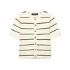 Para Comercio Exterior Transfronterizo Europeo y Americano Ropa de Mujer Aliexpress Más Vendido Verano Retro Beige Negro Rayas Conjunto de Vestido de Punto