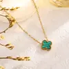 Colar, pulseira, brincos de trevo de quatro folhas dupla face de luxo leve em aço titânio, corrente simples para clavícula em aço titânio que não desbota fabricante